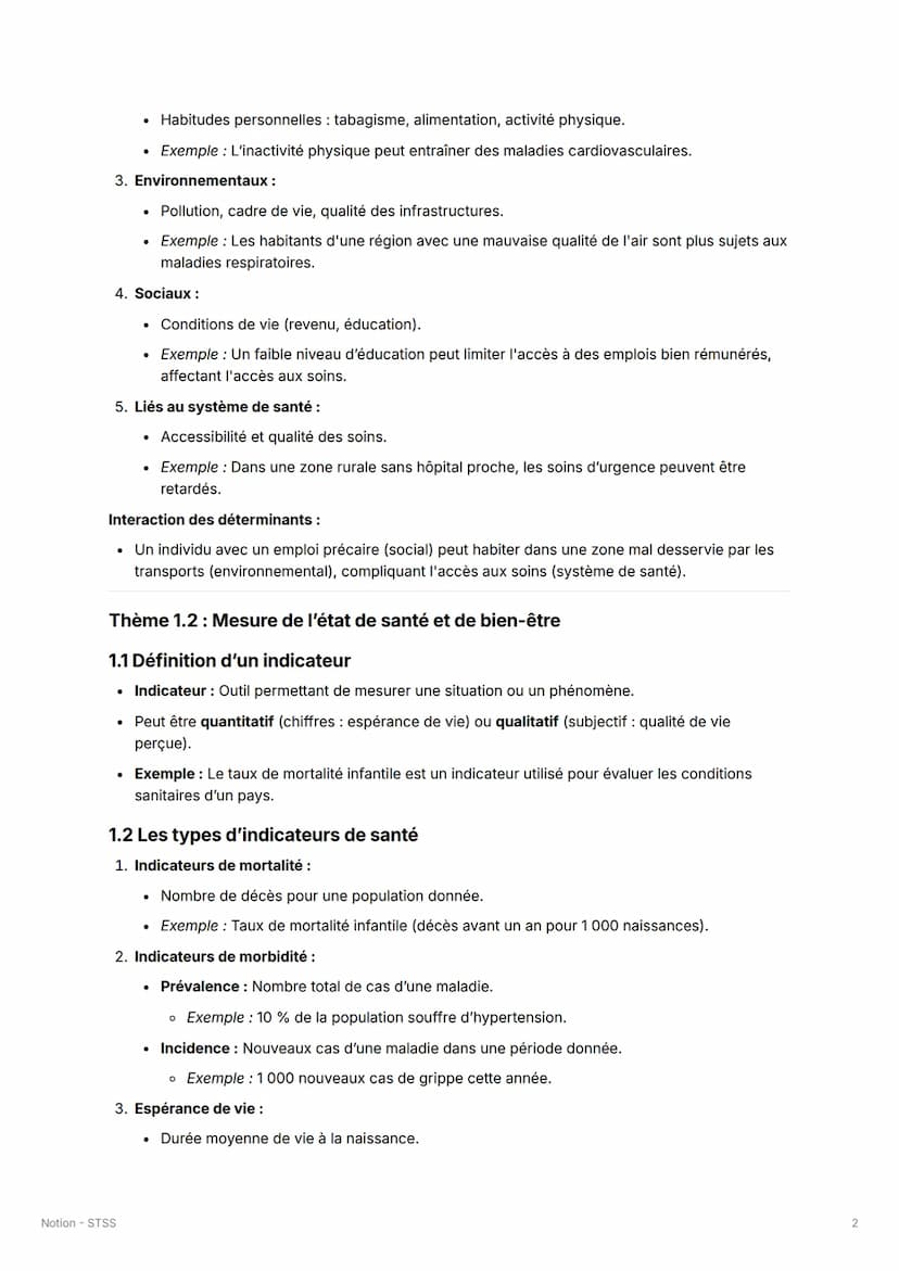 Notion - STSS
Thème 1.1: Diversité des approches de la santé
1.1 Définition de la santé
1. Santé selon l'OMS (1946):
"La santé est un état d