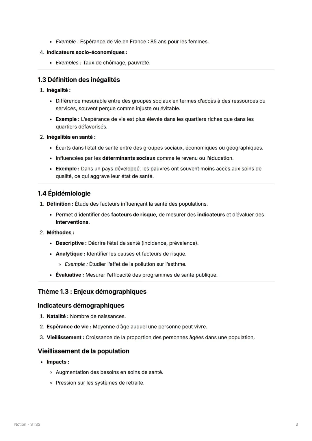 Notion - STSS
Thème 1.1: Diversité des approches de la santé
1.1 Définition de la santé
1. Santé selon l'OMS (1946):
"La santé est un état d