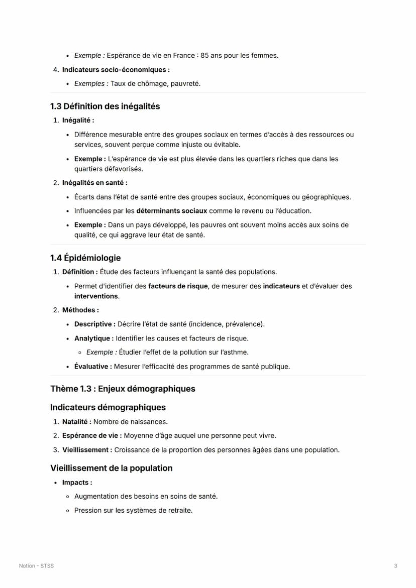 Notion - STSS
Thème 1.1: Diversité des approches de la santé
1.1 Définition de la santé
1. Santé selon l'OMS (1946):
"La santé est un état d