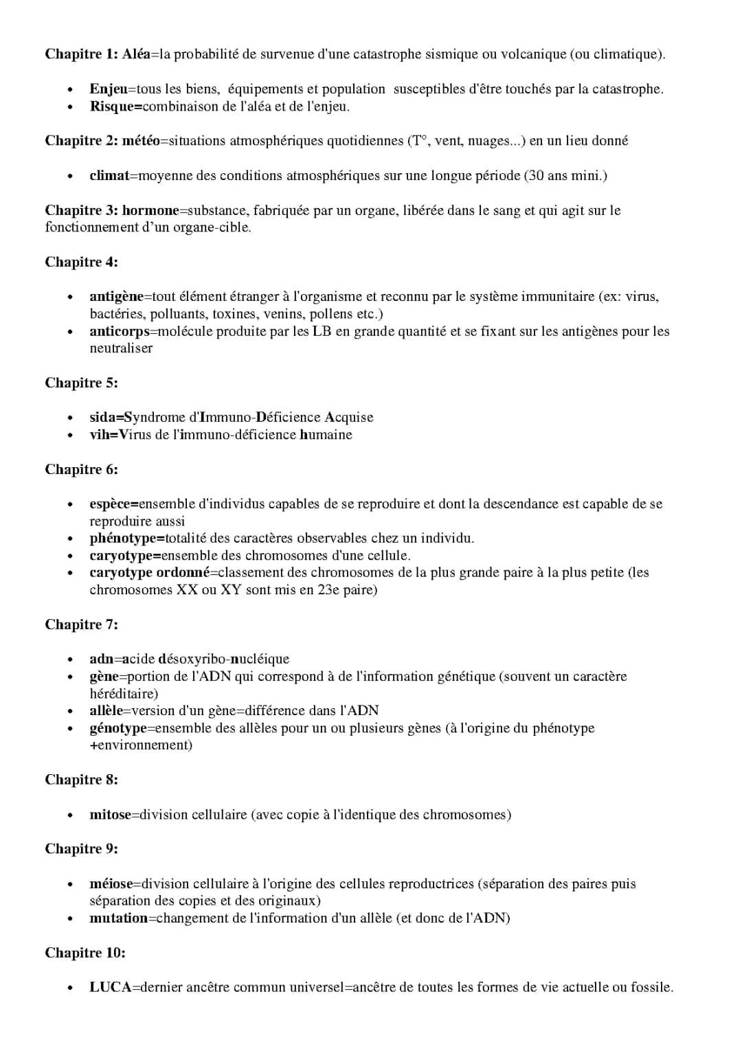 Définitions à s'avoir pour le brevet 