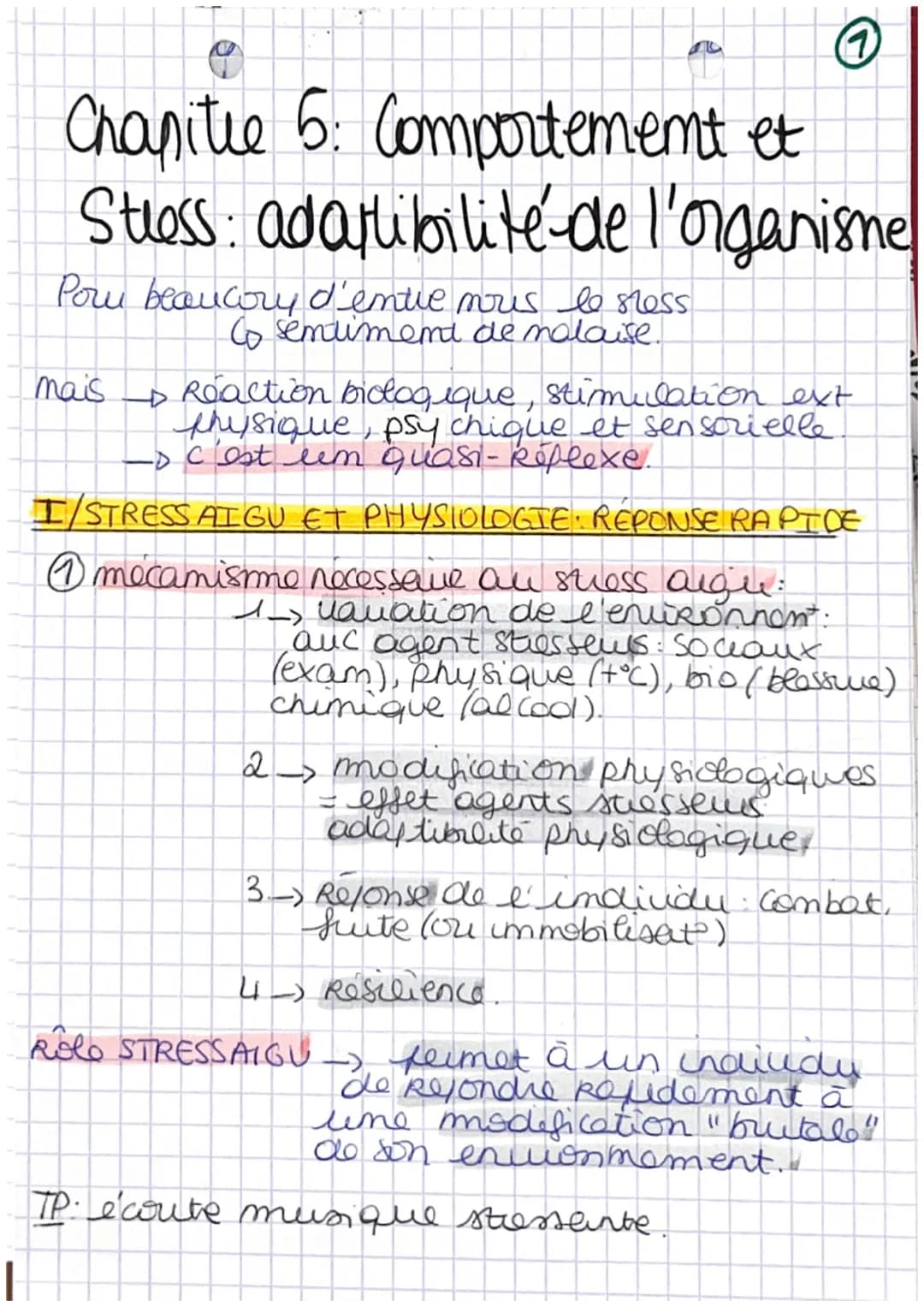 A
Chapitre 5: Comportement et
Stress: adatibilité de l'organisme
Pour beaucory d'entre mus le stess
mais
4
Co semtimemt de malaise.
Reaction