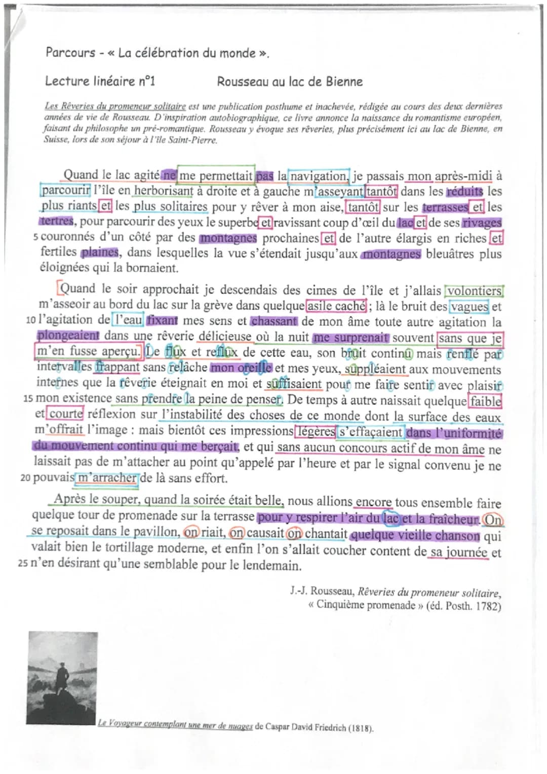 lecture linéaire
Rousseau liste tous les atcîts que présente l'ile Saint-Pierre et restitue quasiment
physiquement", matériellement, cette d