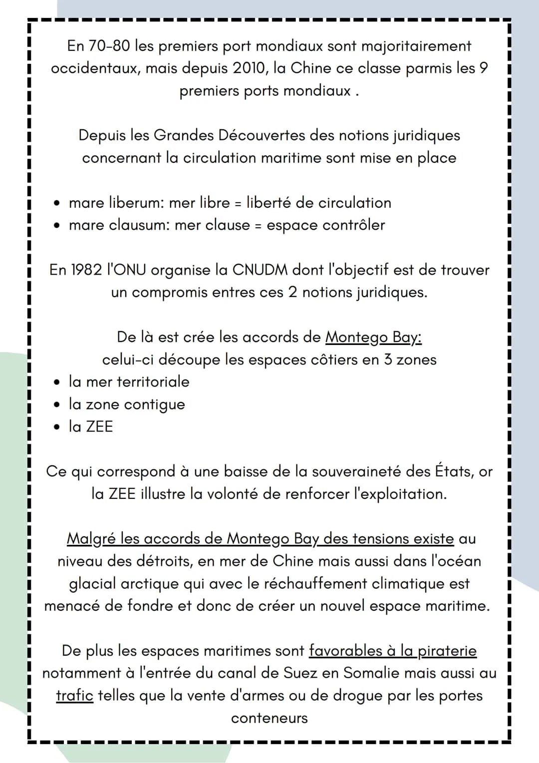 Thème 1 - Mers et Océans
Les mers et les océans sont devenu des moyens
d'échanges commerciaux mais aussi de communication par
les câbles sou