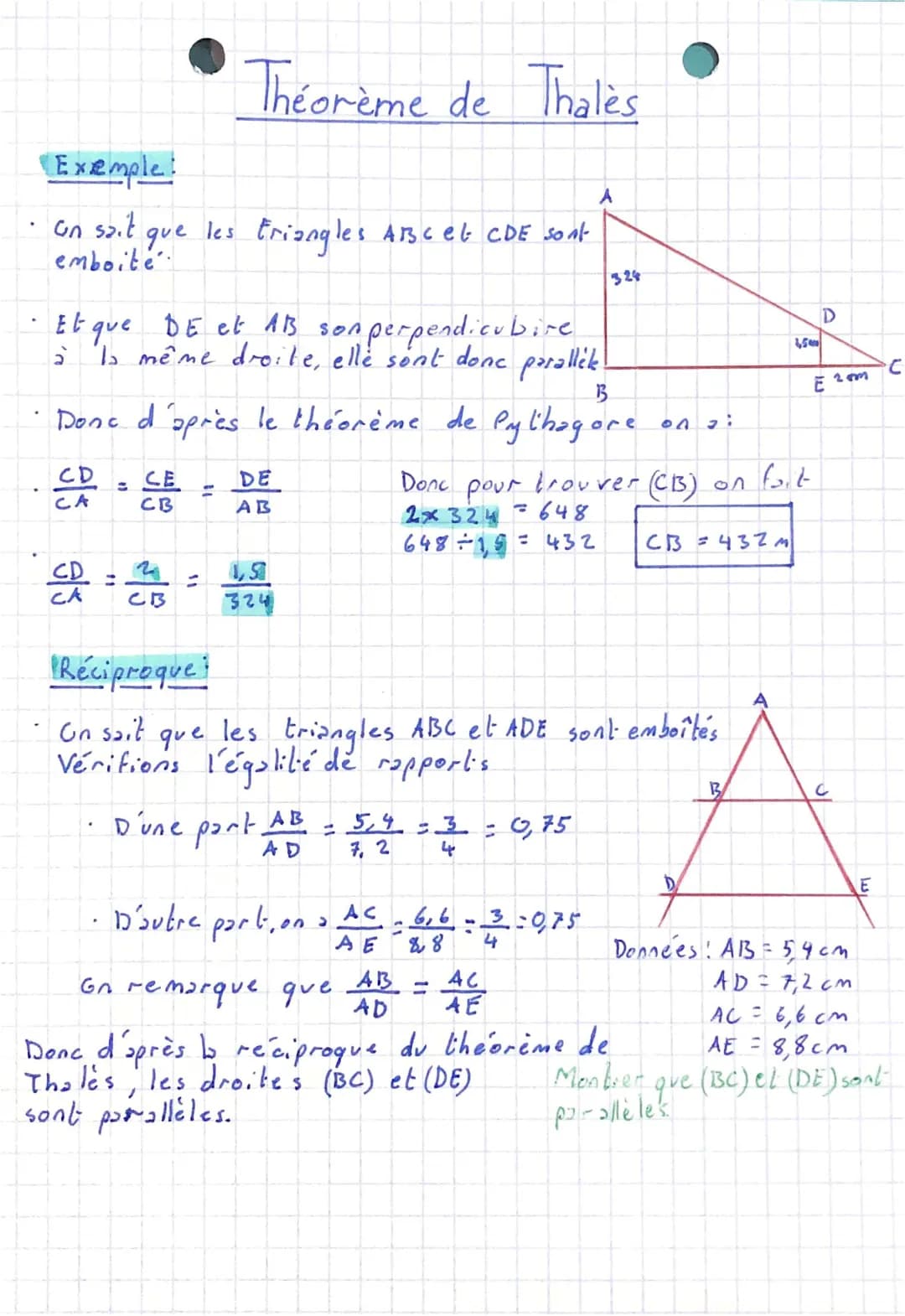 Comprendre le théorème de Thales avec des triangles ABC et CDE emboîtés