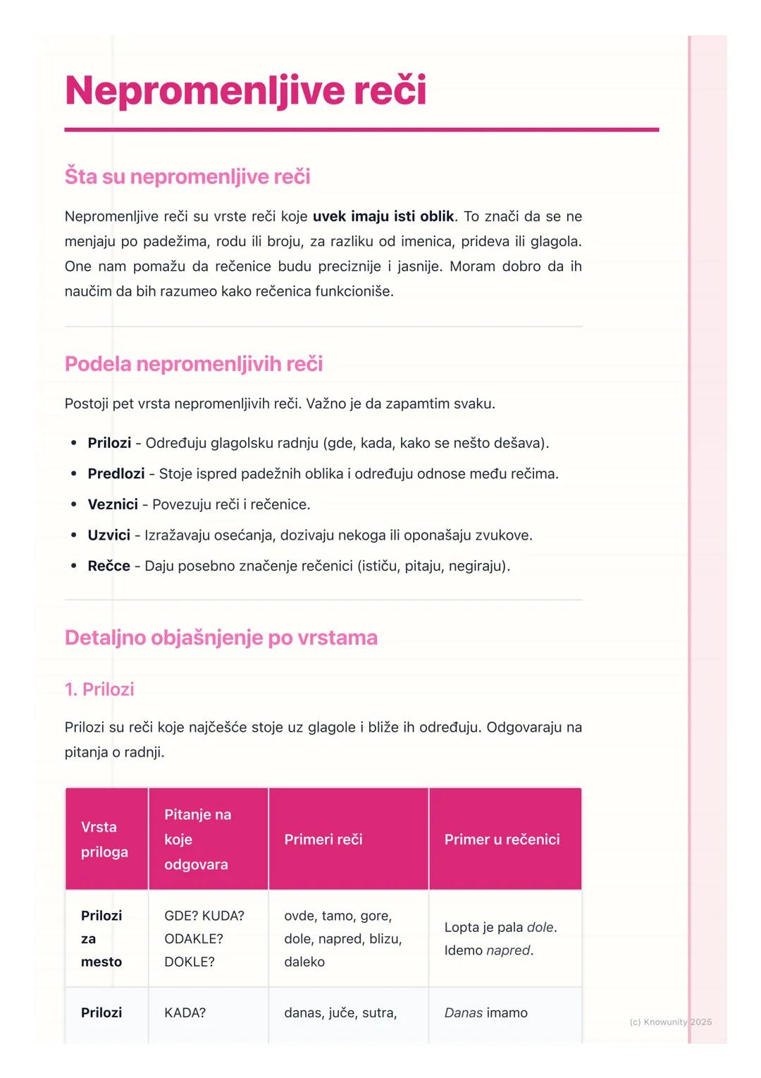 # Nepromenljive reči

## Šta su nepromenljive reči

Nepromenljive reči su vrste reči koje uvek imaju isti oblik. To znači da se ne
menjaju p