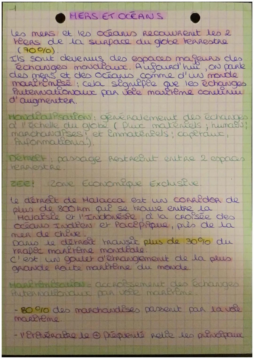 # MERS ET OCEANS

les mens et les océanes RecowRenet les 2
reens de la surface du globe terrestre
(70%).

Ils sont devenus des espaces majeu