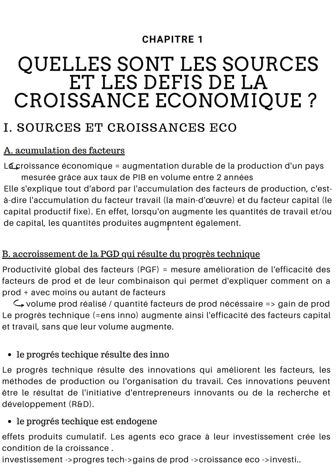 CHAPITRE 1
QUELLES SONT LES SOURCES
ET LES DEFIS DE LA
CROISSANCE
ECONOMIQUE ?
I. SOURCES ET CROISSANCES ECO
A. acumulation des facteurs
Lac