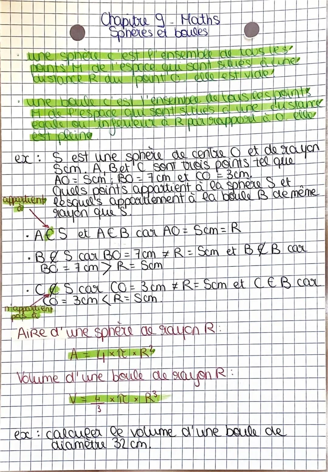 D
Chapitre 9 - Maths
Spheres et boules
O
une sphère c'est l'ensemble de tous les
points' M de l'espace qui sont situes aune
distance R du po