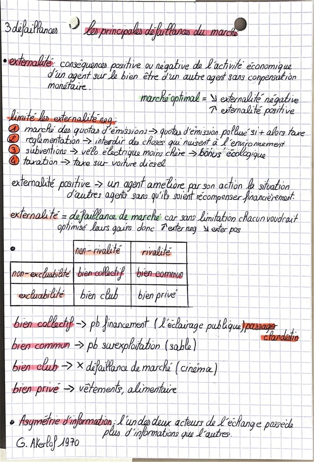 3 défaillances les principales défaillances du marché
• externalité conséquences positive ou négative de l'activité économique
d'un agent su