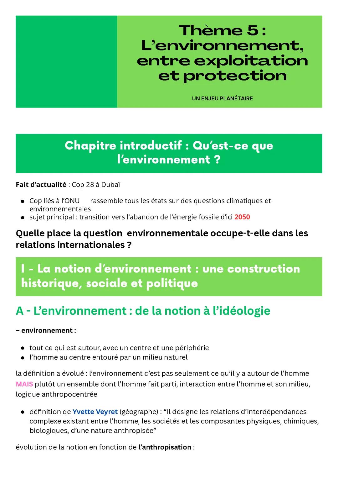 Cours entier sur 'l'environnement (Intro / Axe 1 / Axe 2 / OTC)