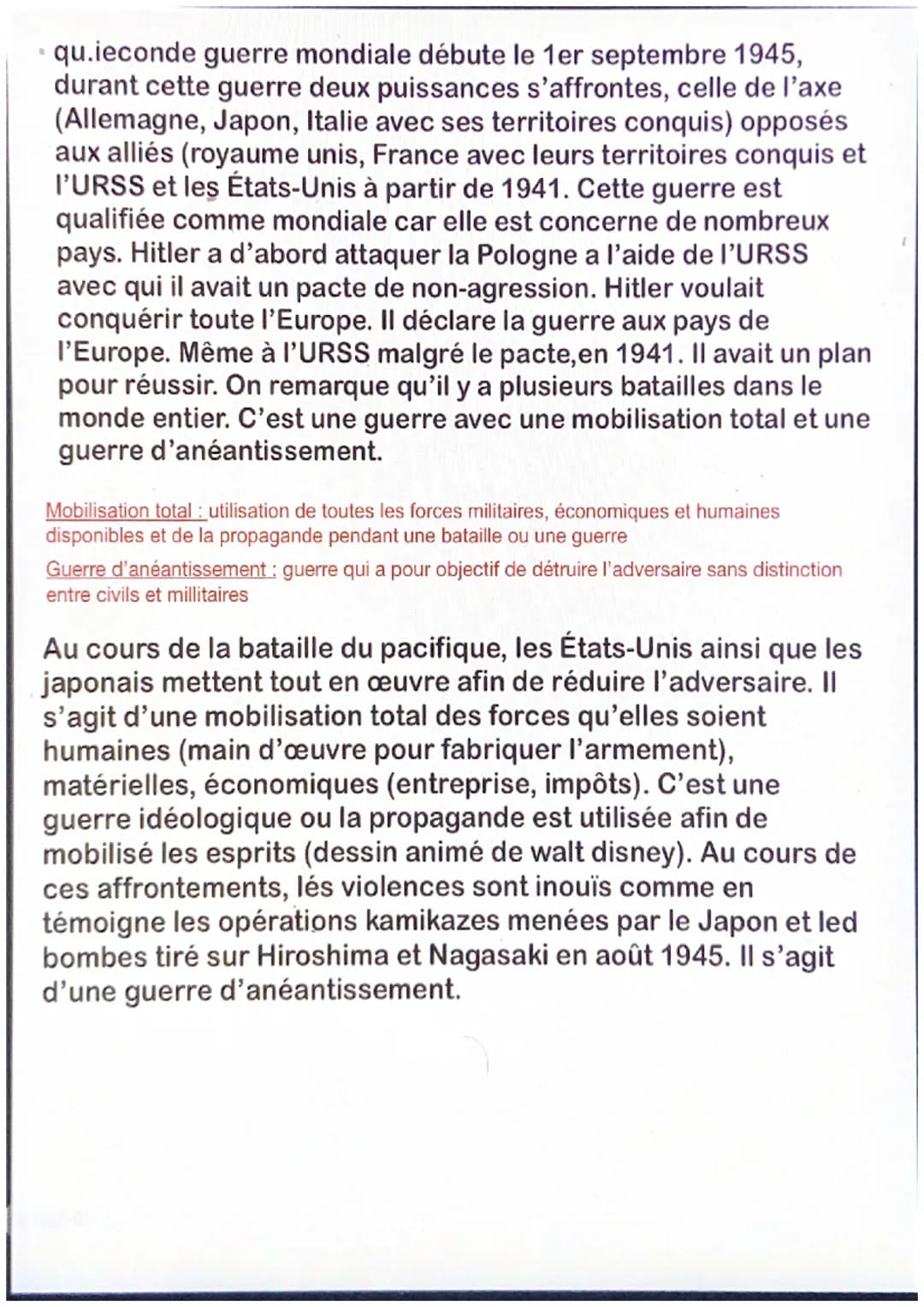 Chapitre 3 : La seconde guerre mondiale, une guerre
d'anéantissement (39-45)
1939 1940 1941 1942 1943 1944 1945
Victoire de l'axe
Victoire d
