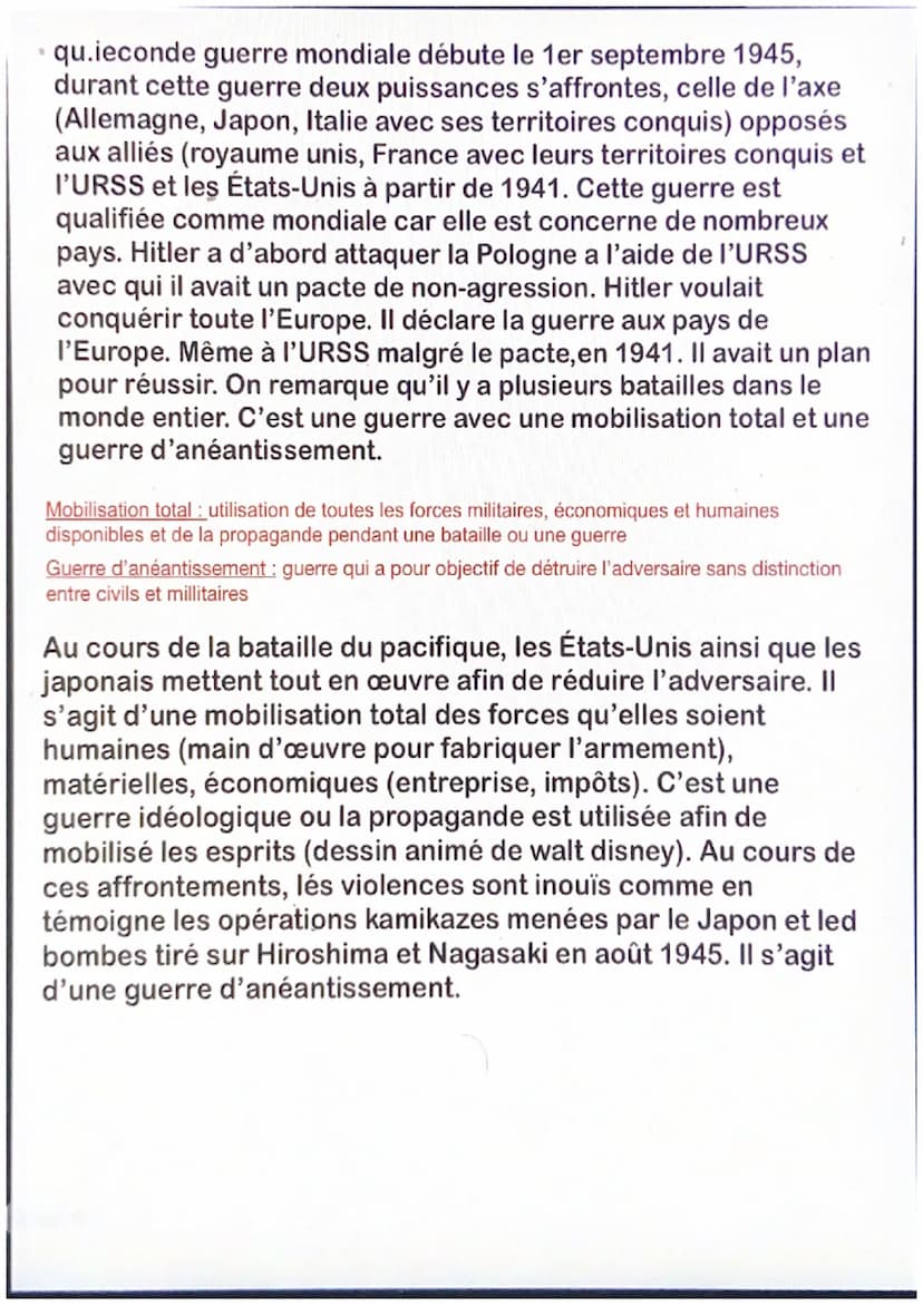 Chapitre 3 : La seconde guerre mondiale, une guerre
d'anéantissement (39-45)
1939 1940 1941 1942 1943 1944 1945
Victoire de l'axe
Victoire d