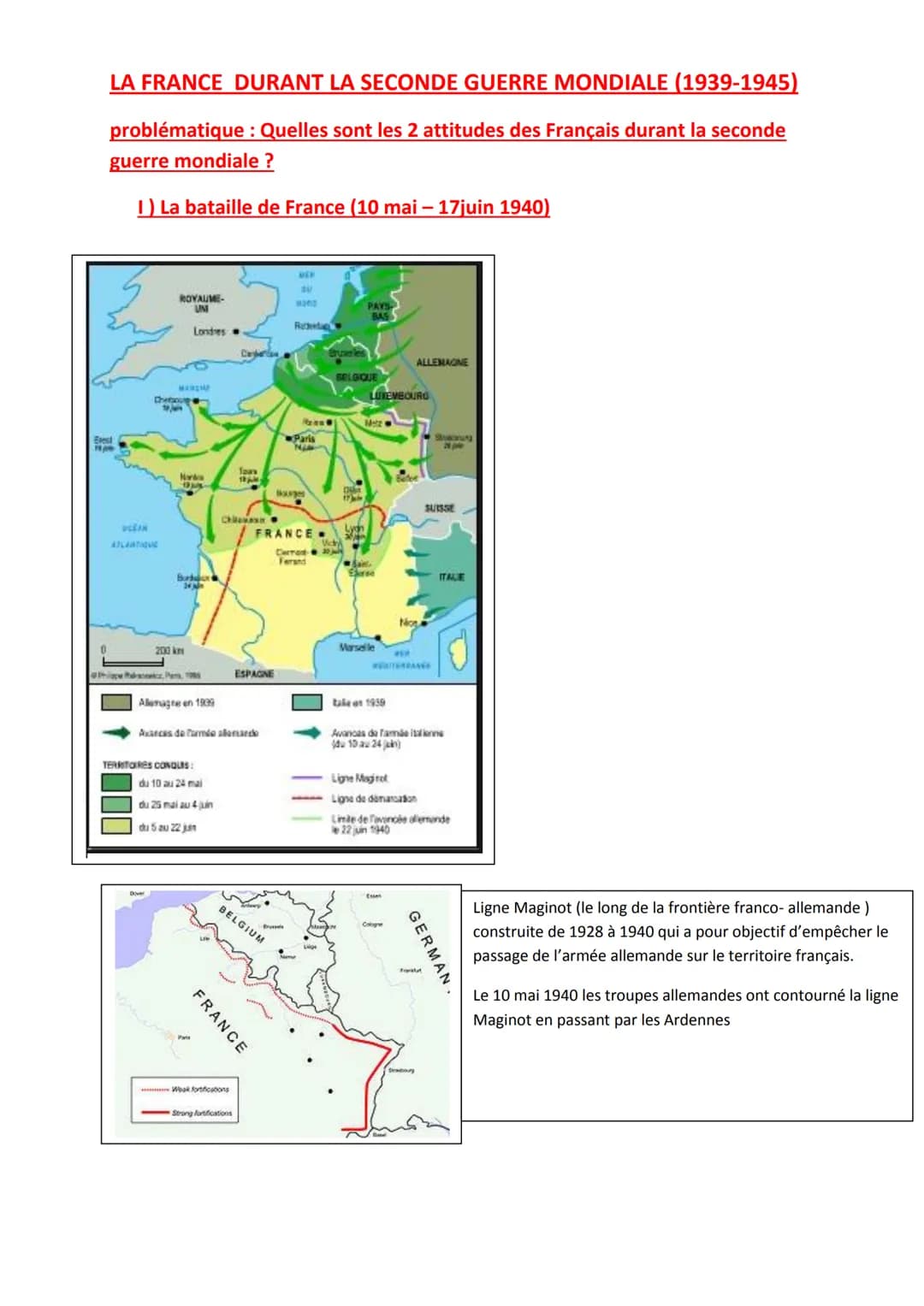 LA FRANCE DURANT LA SECONDE GUERRE MONDIALE (1939-1945)
problématique : Quelles sont les 2 attitudes des Français durant la seconde
guerre m
