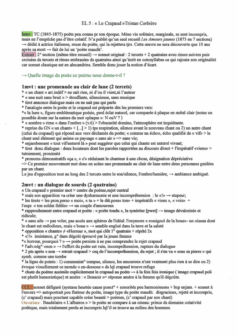 OE 1. La poésie du XIX au XXIe siècle : Les Fleurs du mal, Charles Baudelaire.
Texte n°5: << Le Crapaud », Tristan Corbière
art. indef.
ne s