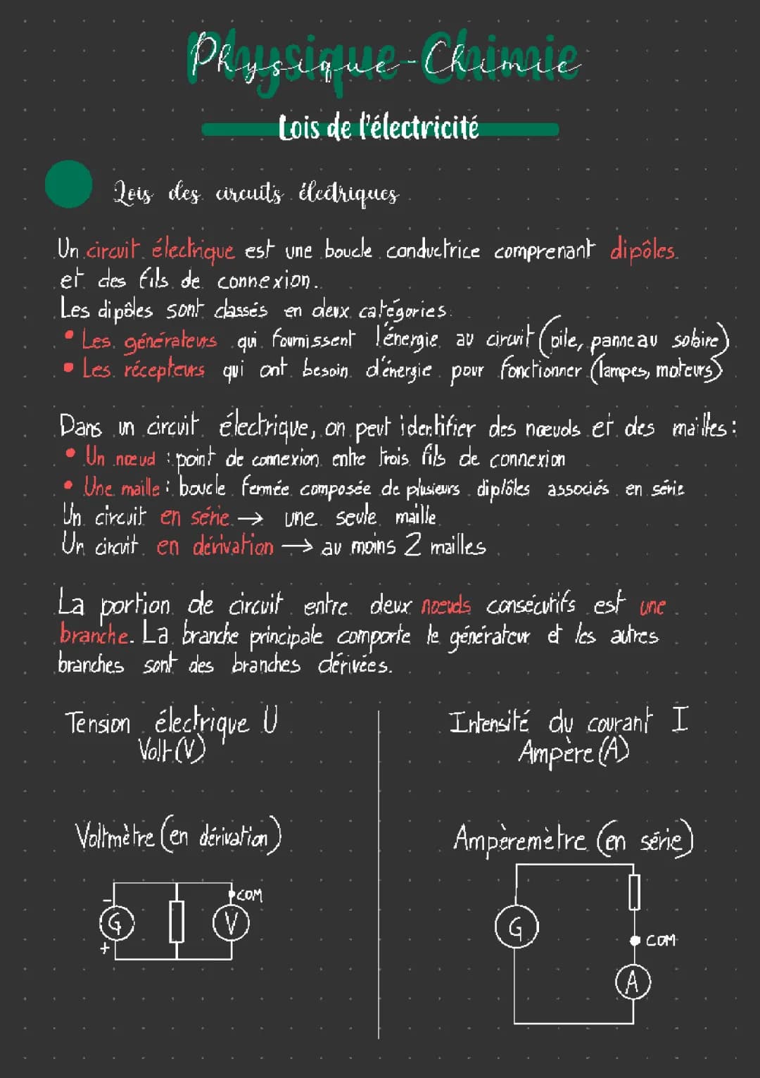 Cours électricité 1ère et 2nde PDF: Lois et Schémas de Circuit Électrique