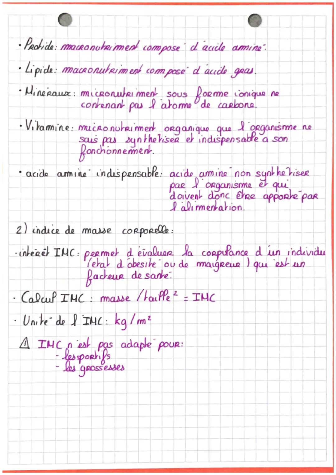 BPH
# Chapitre 4
1) besoins et apports:
*   besoin quantitatif: quantité d' energie total necessaire au
    fonctionnement de l'organisme.
*