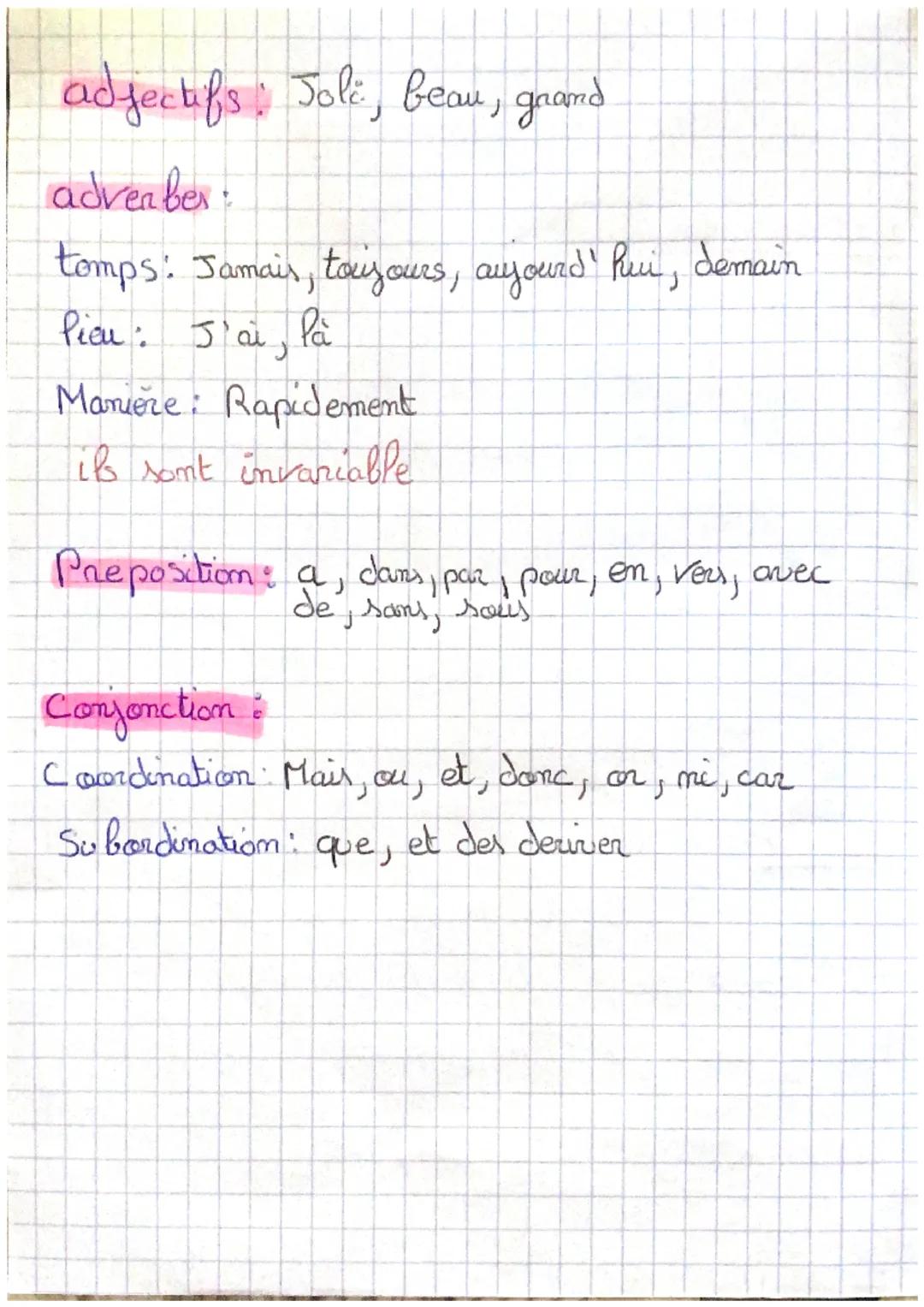 # Les classes geammaticaler

Determinants

Defunis: le, la, les

Imfinis: Um, Ume, des

Possessifs: mom, tam, som / ma, ta, sa / mer, tes, s