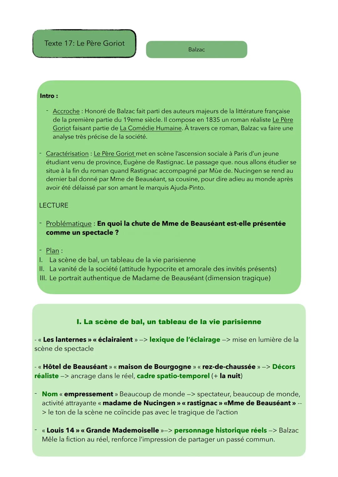 Texte 17: Le Père Goriot
Intro :
Balzac
Accroche : Honoré de Balzac fait parti des auteurs majeurs de la littérature française
de la premièr