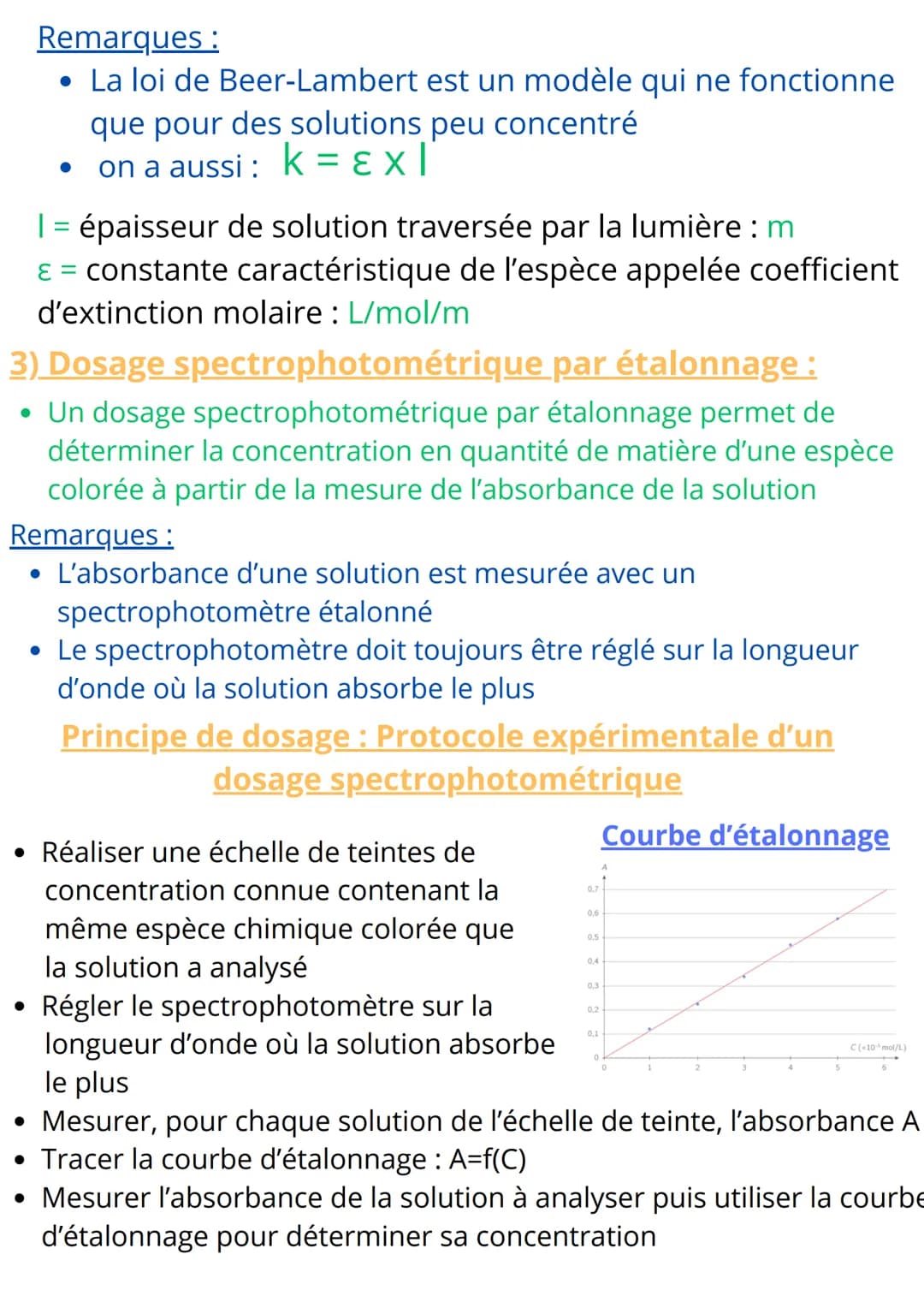 Chapitre III : Dosages
colorimétriques
CHIMIE
I-Dosage par étalonnage colorimétrique
1) Spectre d'absorption d'une solution colorée :
• Un s