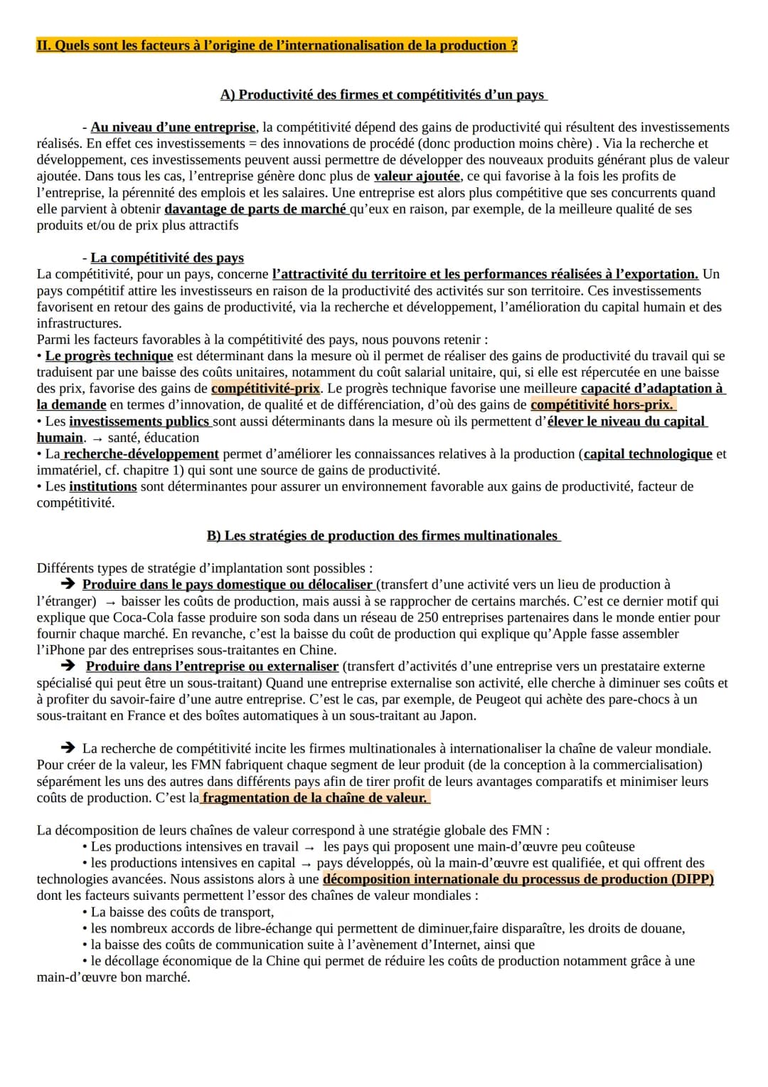 QUELS SONT LES FONDEMENTS DU COMMERCE INTERNATIONAL ET DE
L'INTERNATIONALISATION DE LA PRODUCTION ?
I. Quels sont les déterminants des échan