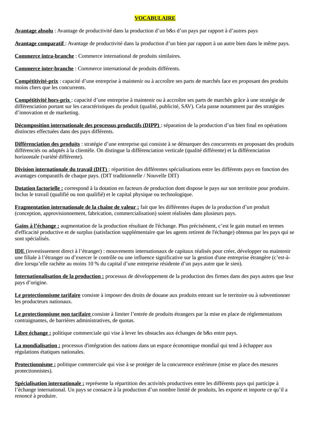 QUELS SONT LES FONDEMENTS DU COMMERCE INTERNATIONAL ET DE
L'INTERNATIONALISATION DE LA PRODUCTION ?
I. Quels sont les déterminants des échan