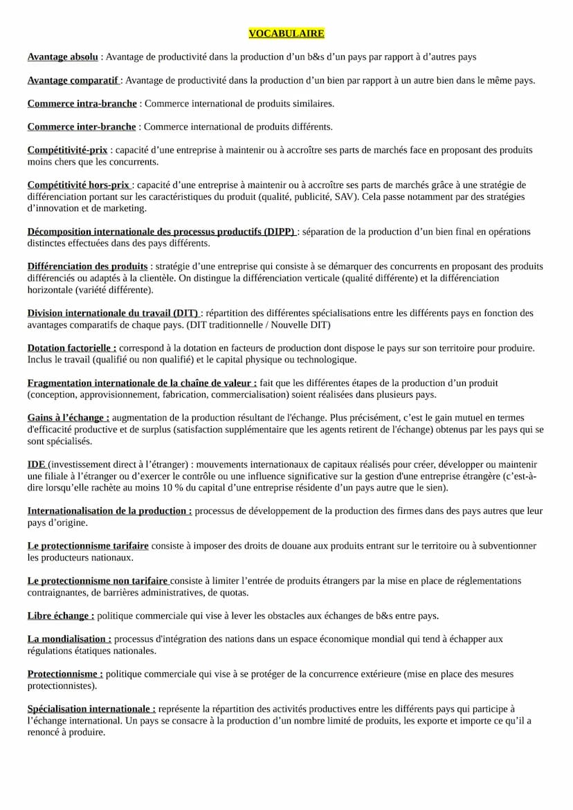QUELS SONT LES FONDEMENTS DU COMMERCE INTERNATIONAL ET DE
L'INTERNATIONALISATION DE LA PRODUCTION ?
I. Quels sont les déterminants des échan