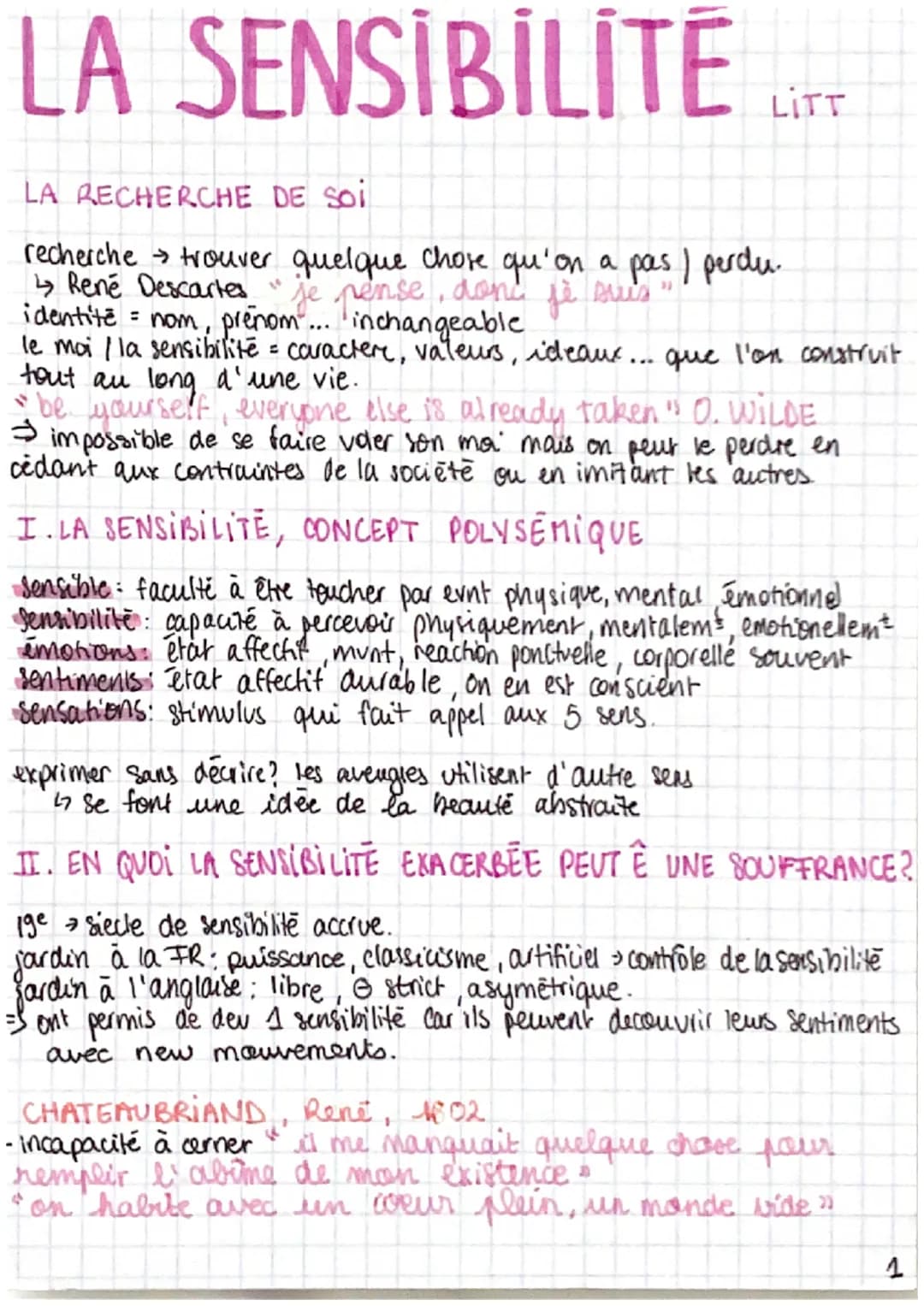 LA SENSİBİLİTE
LITT
LA RECHERCHE DE SOI
je suis "
recherche → trouver quelque chose qu'on a pas ) perdu.
↳ René Descartes je pense, don'
ide