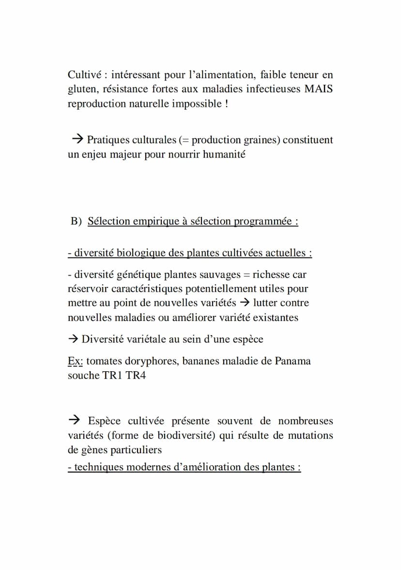 1)
Domestication des plantes
Domestication
A) de la plante sauvage à la plante cultivée :
- Syndrome de domestication = ensemble caractères 