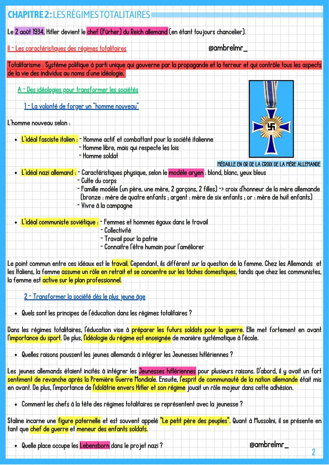 HISTOIRE
CHAPITRE 2
Les régimes totalitaires
@ambrelmr_
Introduction: Après la Première Guerre Mondiale, des régimes d'un nouveau type surgi