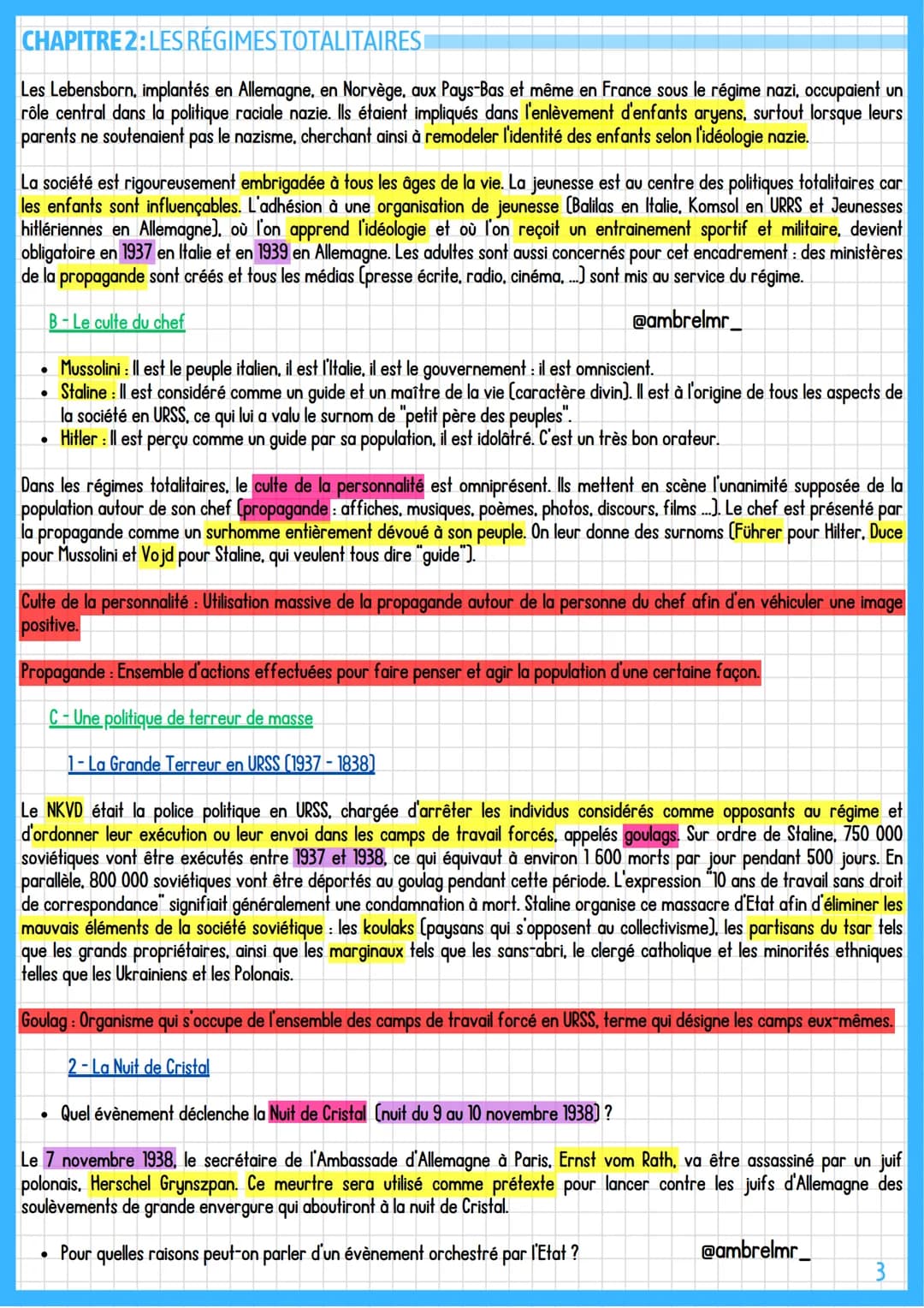 HISTOIRE
CHAPITRE 2
Les régimes totalitaires
@ambrelmr_
Introduction: Après la Première Guerre Mondiale, des régimes d'un nouveau type surgi