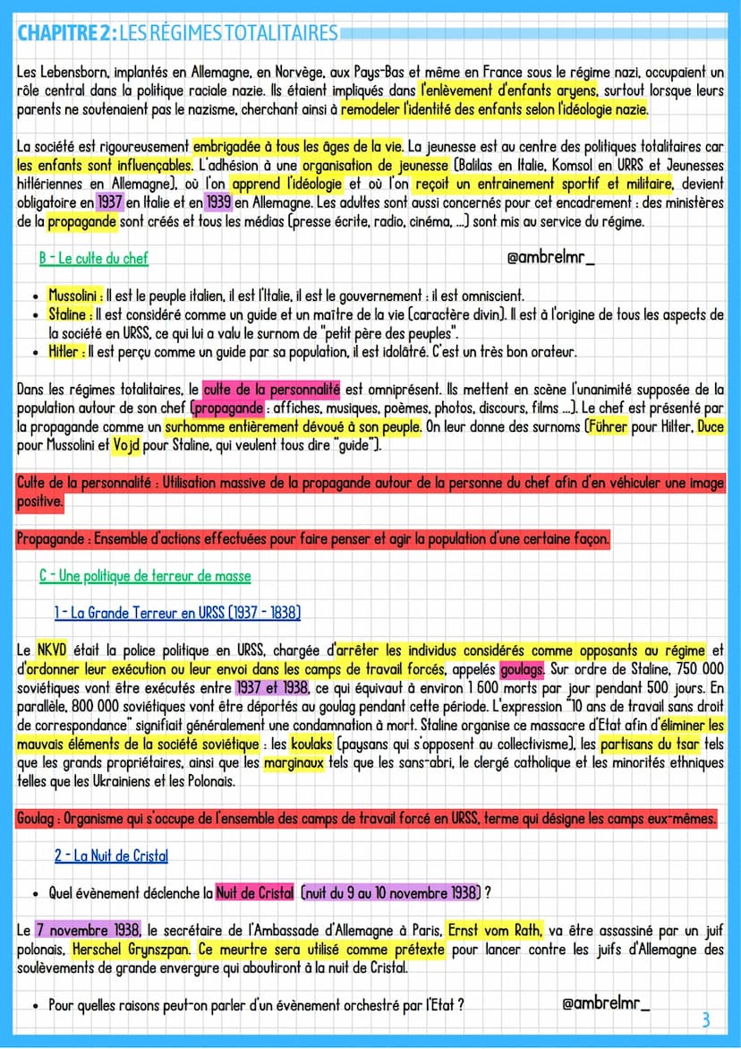 HISTOIRE
CHAPITRE 2
Les régimes totalitaires
@ambrelmr_
Introduction: Après la Première Guerre Mondiale, des régimes d'un nouveau type surgi
