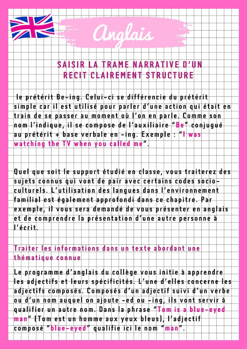 AK
is to
Anglais
SAISIR LA TRAME NARRATIVE D'UN
RECIT CLAIREMENT STRUCTURE
Introduction: Dans le volet syntaxique et grammatical, les
cours 