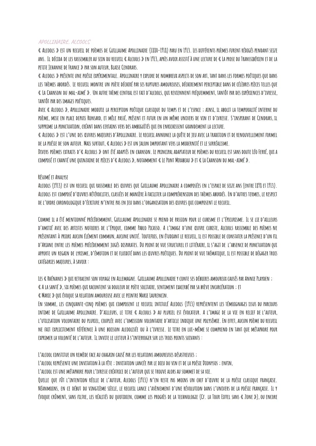 APOLLINAIRE, ALCOOLS
«ALCOOLS » EST UN RECUEIL DE POÈMES DE GUILLAUME APOLLINAIRE (1880-1918) PARU EN 1913. LES DIFFÉRENTS POÈMES FURENT RÉD