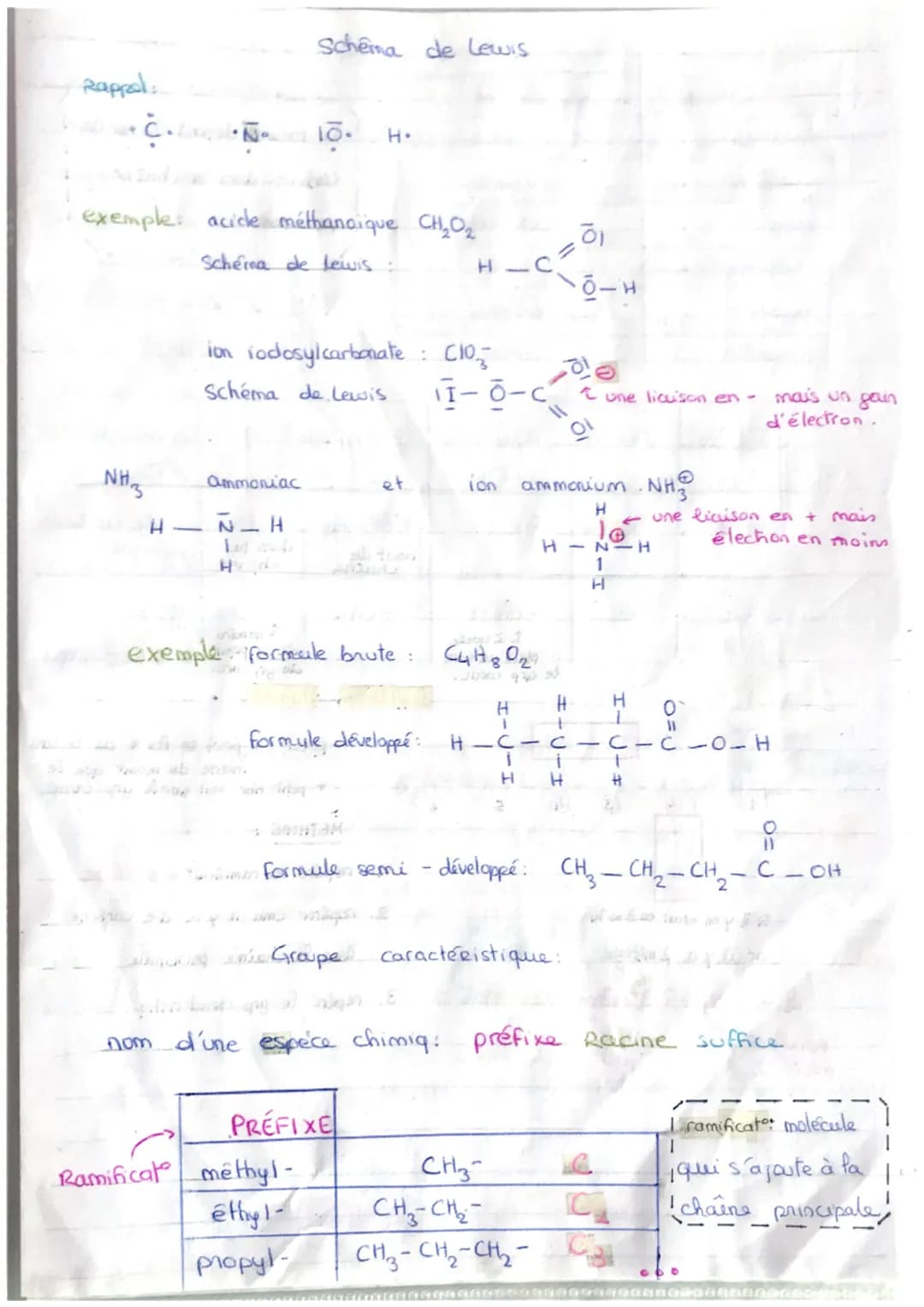 Rappel
C.
NH3
exemple: acide méthanoique CH₂O₂
Schéma de lewis :
H-
ammoniac
N_H
Schéma de Lewis
ion iodosylcarbonate: C10₂
Schéma de Lewis
