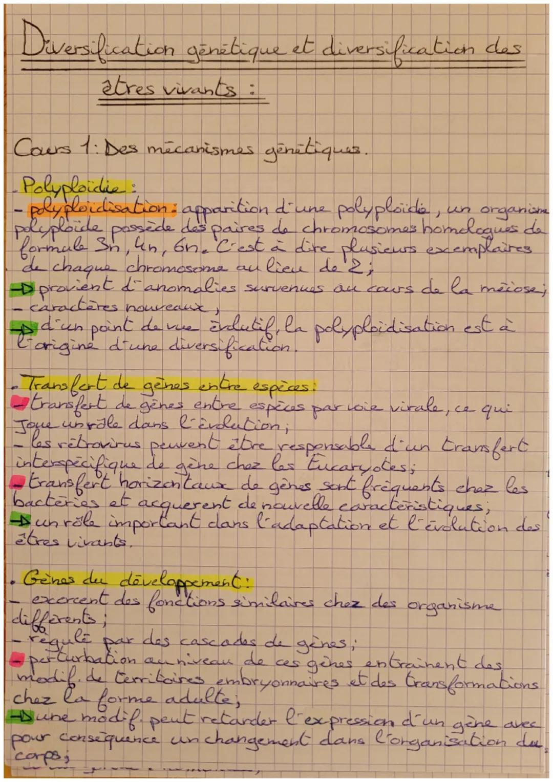 Diversification génétique et diversification des
atres vivants :
Cours 1: Des mécanismes génétiques.
-Polyploidie:
un organisme
• polyploidi