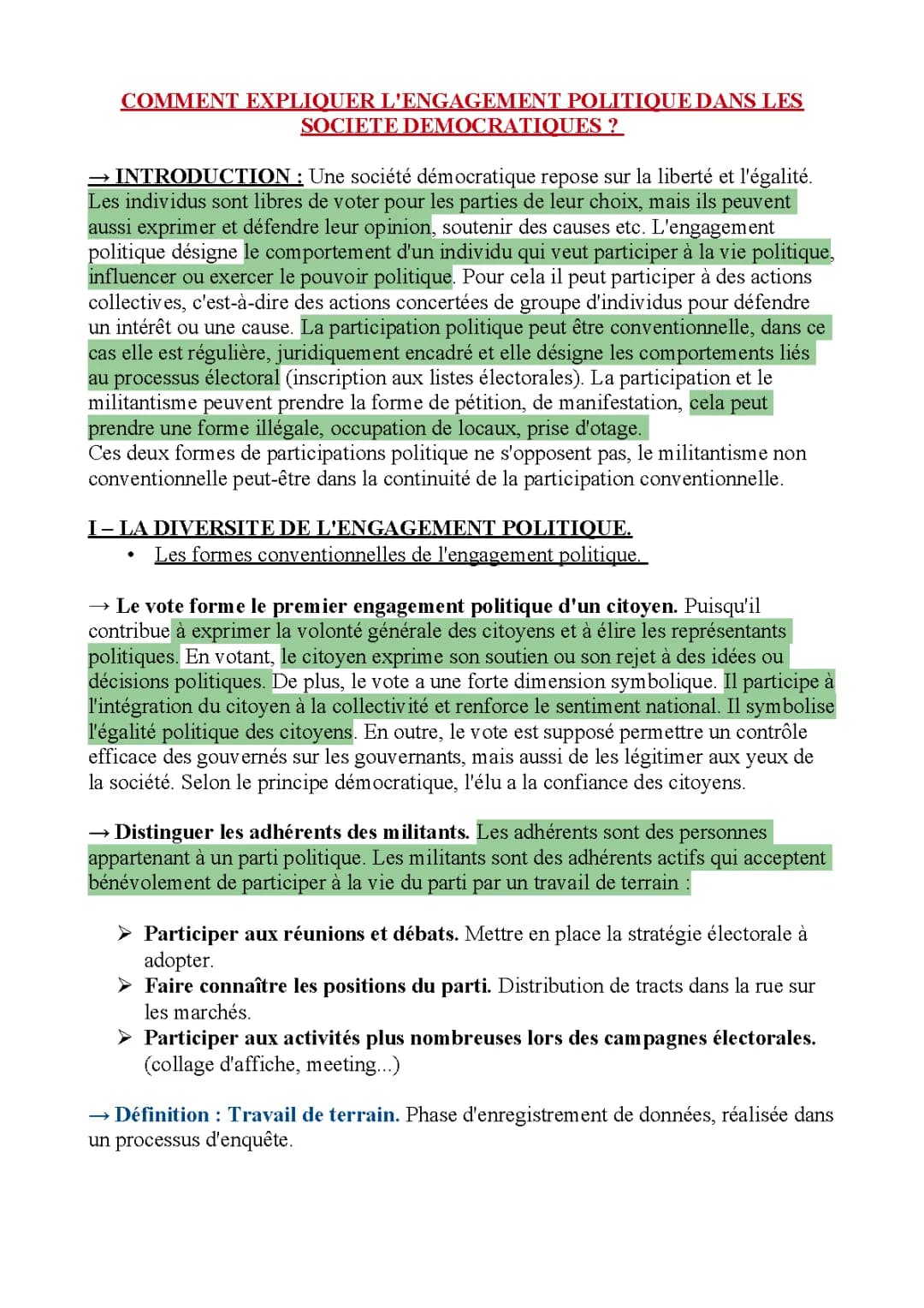 Comprendre l'engagement politique dans les sociétés démocratiques: guide et exemple PDF