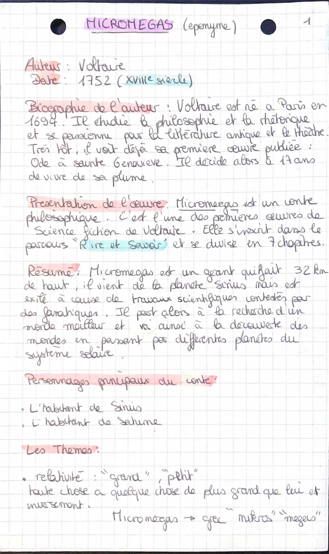 Micromégas Voltaire - Fiche de Lecture, Résumé Chapitre par Chapitre et Analyse