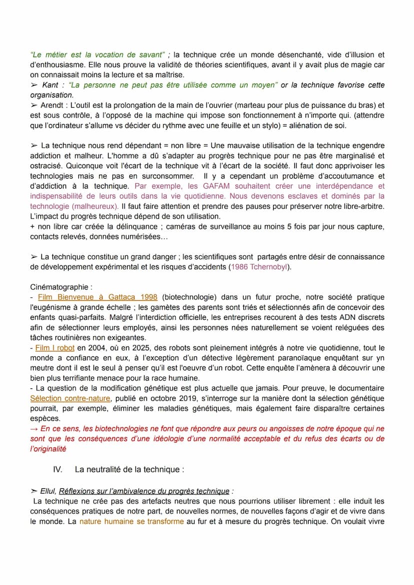 FICHE DE PHILO: LA TECHNIQUE
Définitions :
→ La technique est la capacité humaine à créer des artefacts dans le but de se protéger des dange