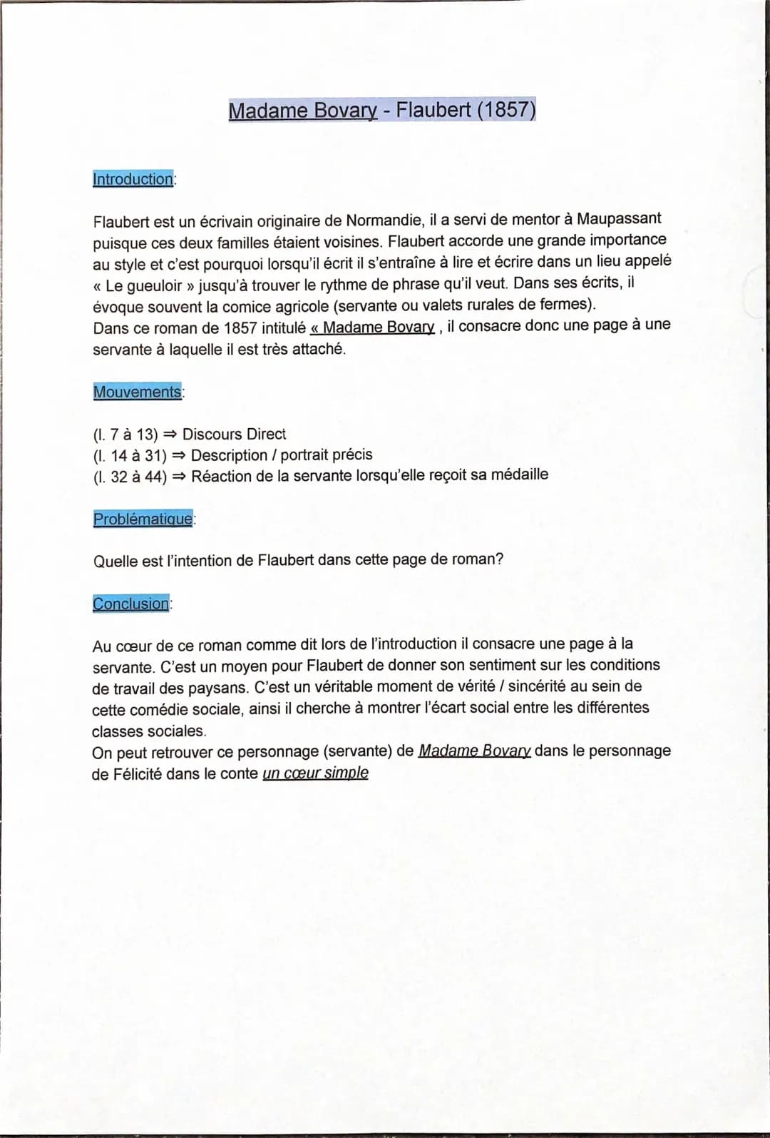 Analyse Linéaire et Résumé de Madame Bovary