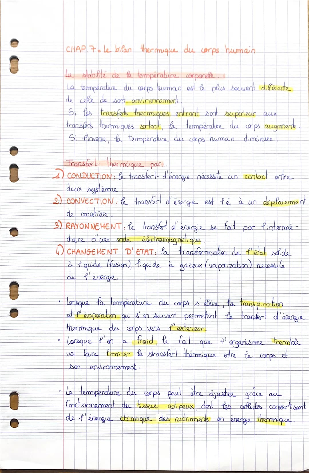 CHAP 7. le bilan thermique.
La stabilité de la temperature corporelle...
La température du corps human est le plus souvent differente
de cel