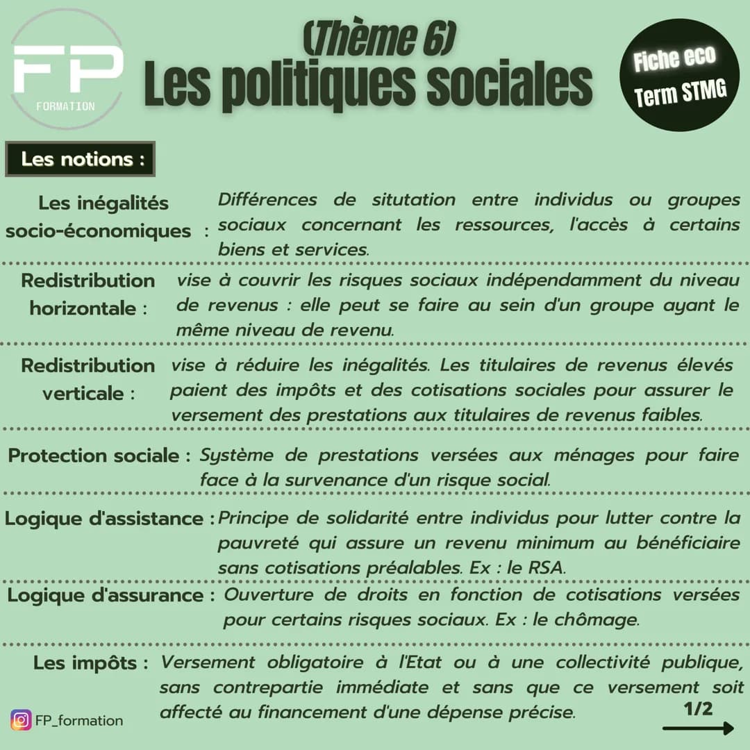(Thème 6)
FP Les politiques sociales
FORMATION
Les notions :
Les inégalités
socio-économiques
Fiche eco
Term STMG
Différences de situtation 