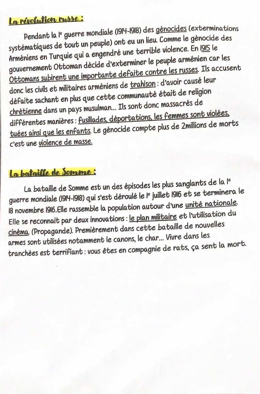 FICHE DE REVISON: Civils et militaire dans la 1° guerre mondiale
HISTOIRE
Définitions :
• Guerre totale = conflit armé mobilisant tous les r