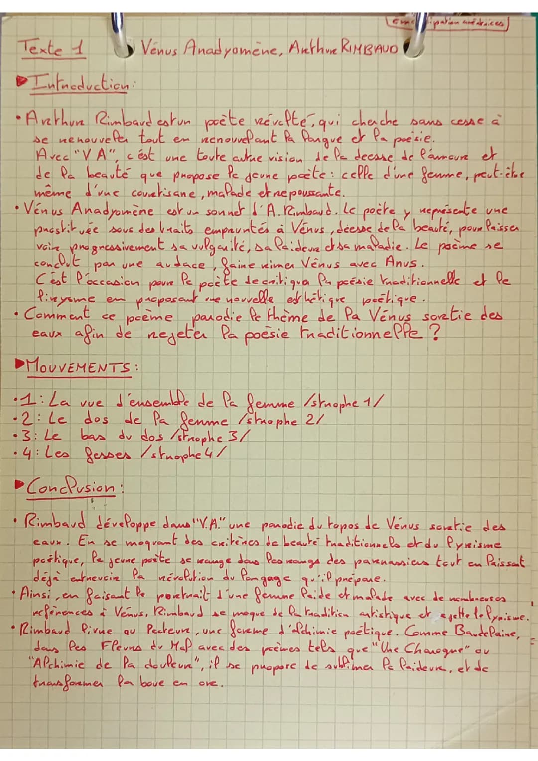 Explication linéaire de La vénus anadyomène, Arthur Rimbaud 