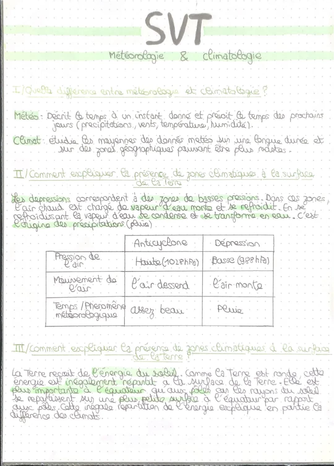 SVT
Météorologie & climatologie
I/ Quella différence entre météorologia et climatologie ?
Météo: Decrit & temps à un instant donné et prévoi