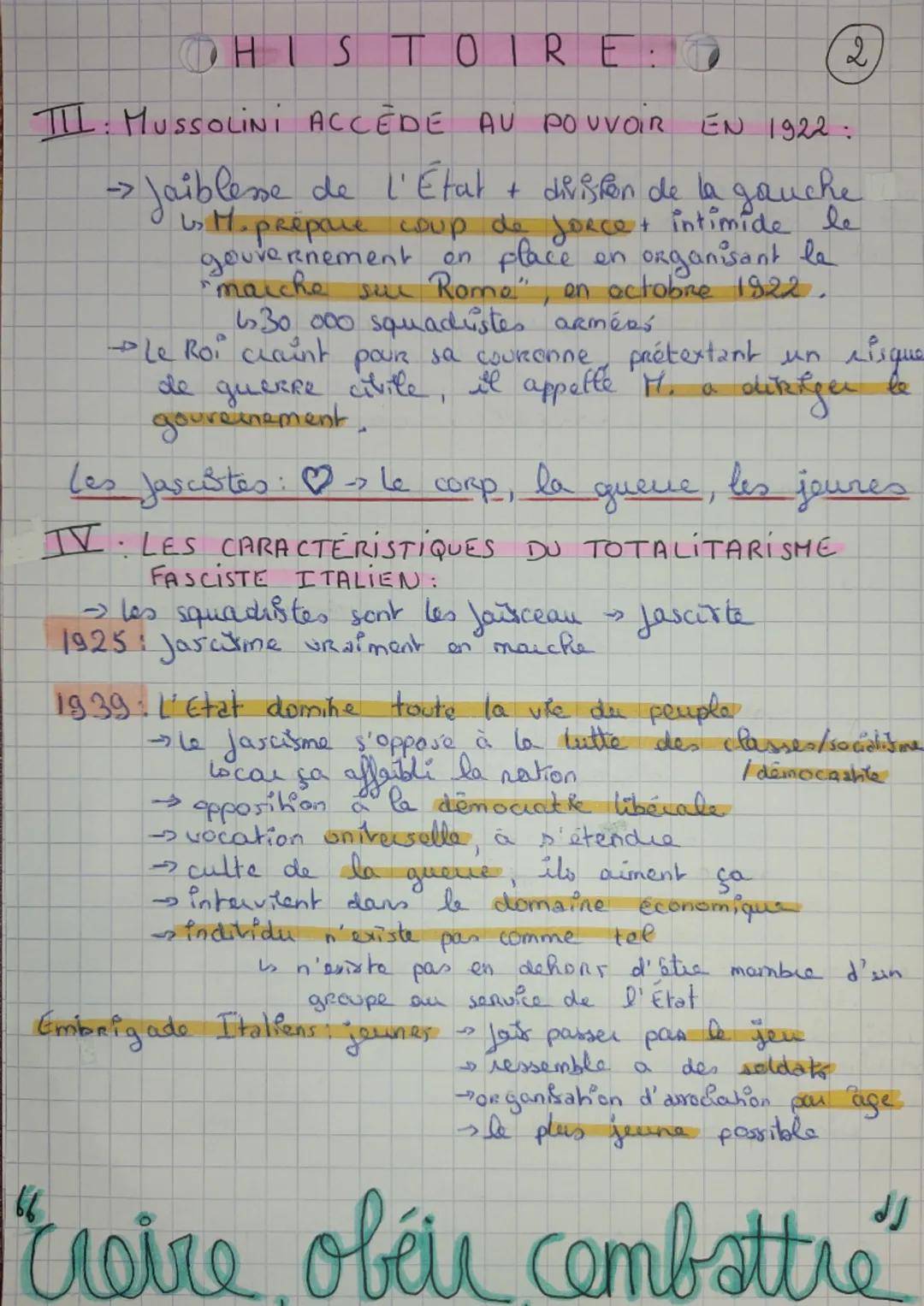 HISTOIRE (
Chapitre II : Les régimes totalitaines
→ 1923 19 Jois.
le totalitarisme Italien.
→ Jascisme italien
sau dessus de
la dictature
A
