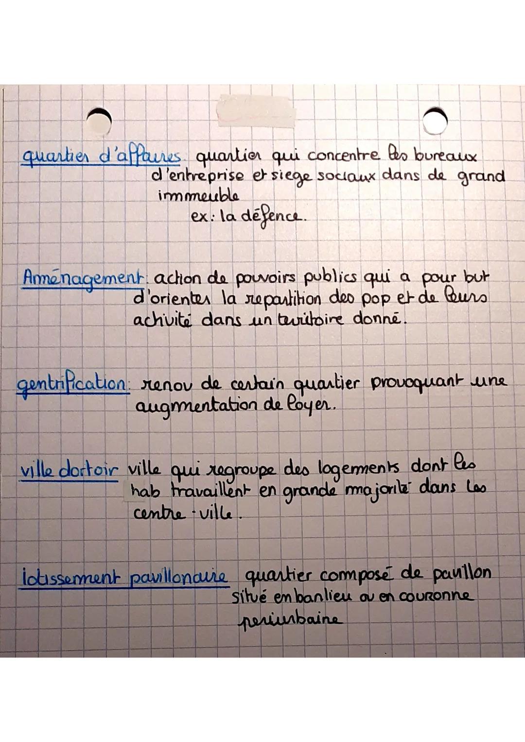 GEO
Definitions
LES AIRES URBAINE EN FRANCE
Chap 1
aire urbaine: espace constitué d'un pôle urbain
(ville centre + une banlieu) et d'une cou