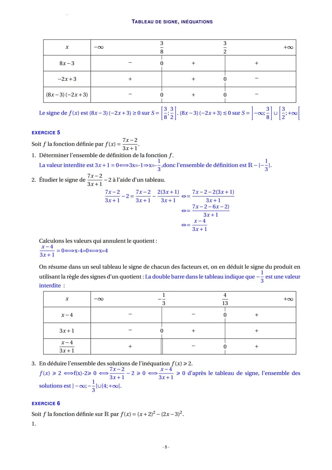 EXERCICE 1
Soit f la fonction définie sur l'intervalle ] - 2; +∞o[ par f(x) =
dans le plan muni d'un repère orthogonal ci-dessous.
-2
X
y
f(