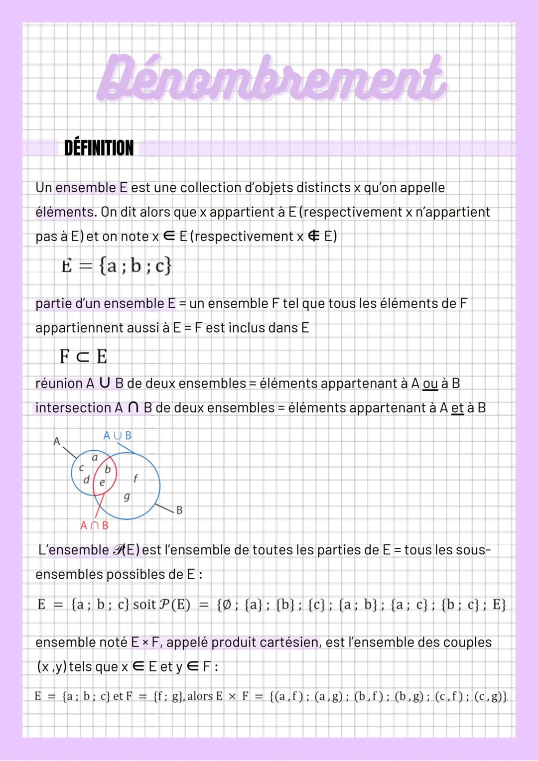 DÉFINITION
Un ensemble E est une collection d'objets distincts x qu'on appelle
éléments. On dit alors que x appartient à E (respectivement x