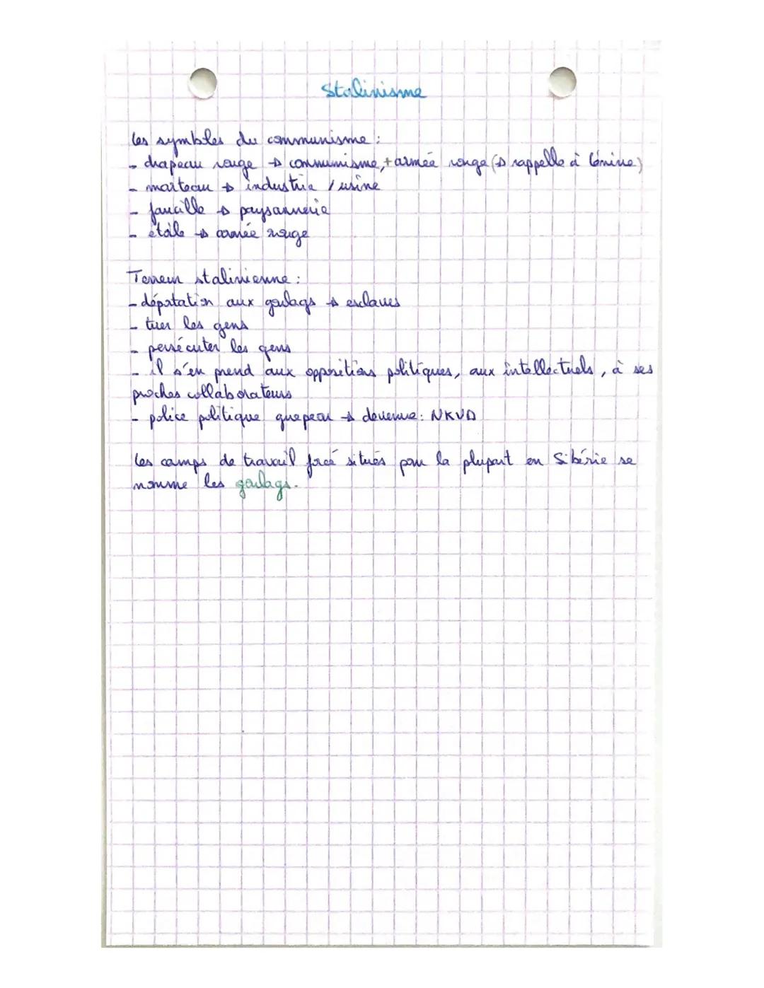 Controle d'Histoire
Collectivisation des terres) : Politique visant à la disparition
de la propriété privée remplacés par des propriètes col