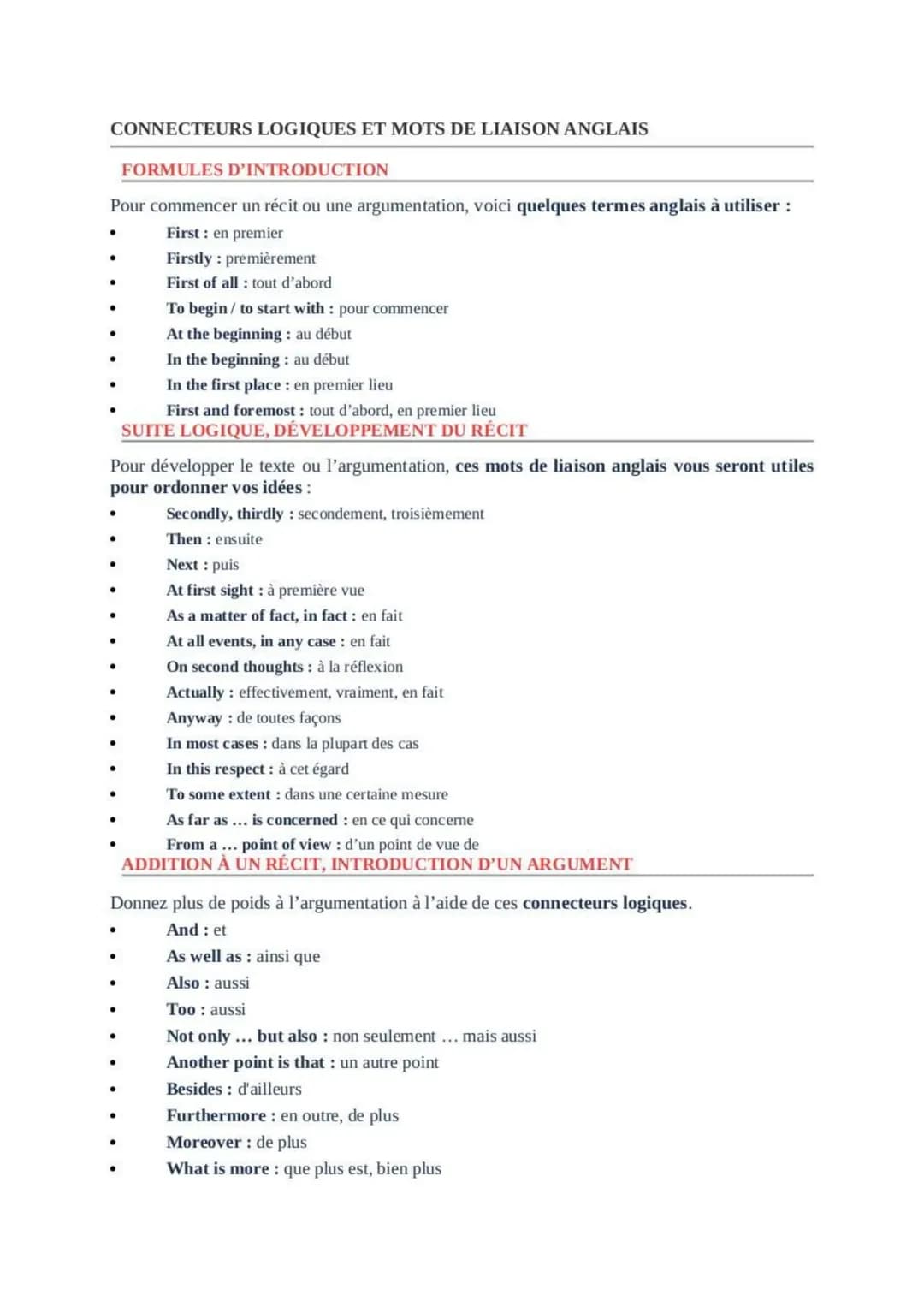 connecteurs logiques anglais